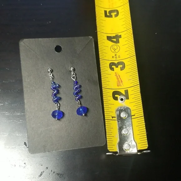 Twisted Blue Stud Earrings. - Picture 7 of 7